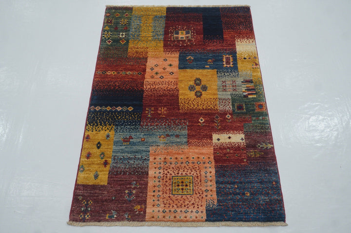 3x4 Nomadic Gabbeh Multicolor Tribal Afghan Hand knotted Area Rug