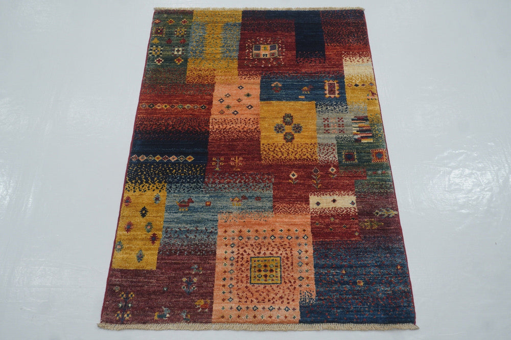 3x4 Nomadic Gabbeh Multicolor Tribal Afghan Hand knotted Area Rug - Yildiz Rugs