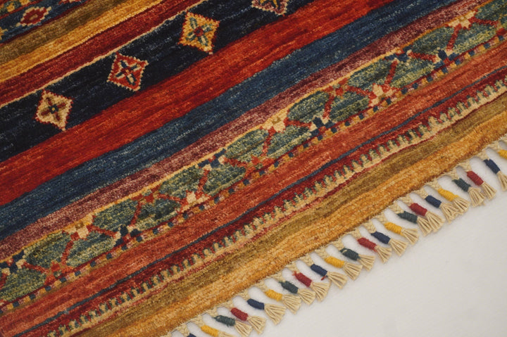 3'2x3'4 Tribal Multicolor Afghan Hand knotted Wool Square Area Rug - Yildiz Rugs