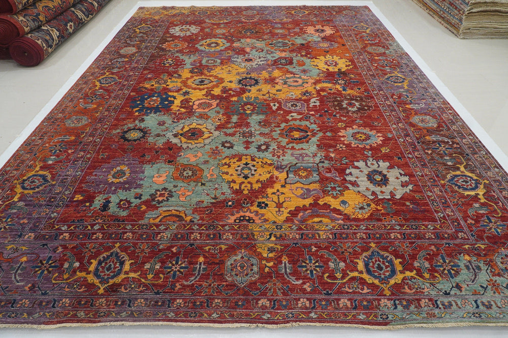 10x14 Modern Bidjar Red Multicolor Burst Hand knotted wool Area rug - Yildiz Rugs