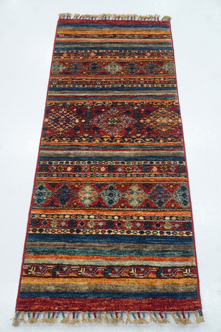 6 ft Tribal Red Afghan hand knotted Narrow Gabbeh Runner Rug