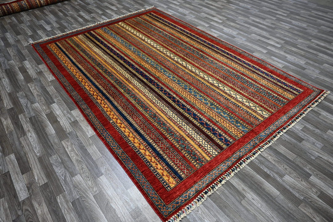 SOLD 6'9x9'7 Red Turkish Shawl Pattern Hand knotted Wool Area Rug
