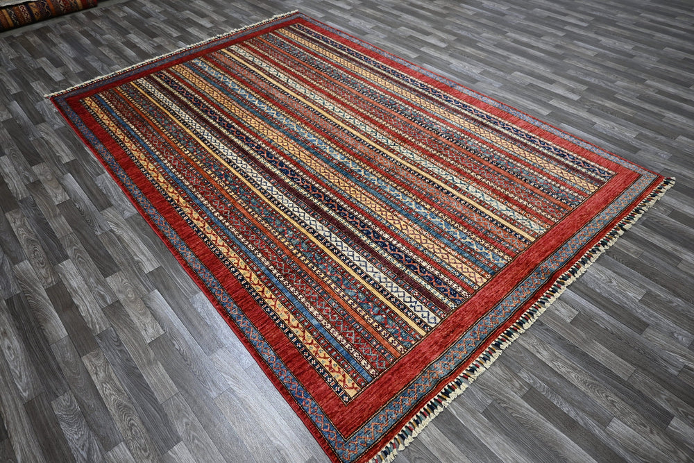 6'5x9'6 Red Turkish Shawl Pattern Hand knotted Wool Area Rug - Yildiz Rugs