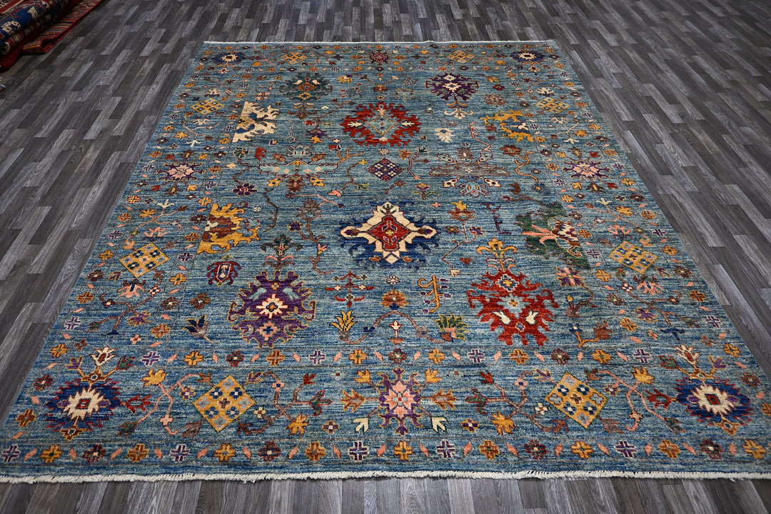 8x10 Blue Oushak Hand knotted Plush Wool Turkish Area Rug - Yildiz Rugs