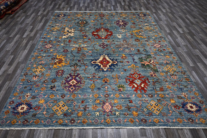 8x10 Blue Oushak Hand knotted Plush Wool Turkish Area Rug - Yildiz Rugs