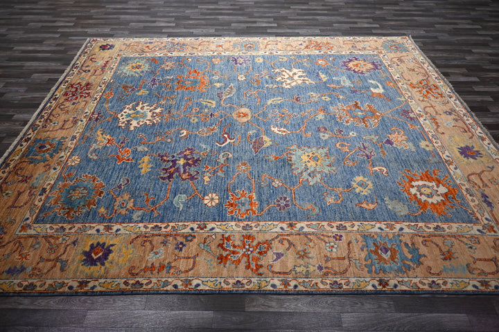 8x10 Oushak Blue Brown Hand knotted Plush Wool Turkish Area Rug - Yildiz Rugs