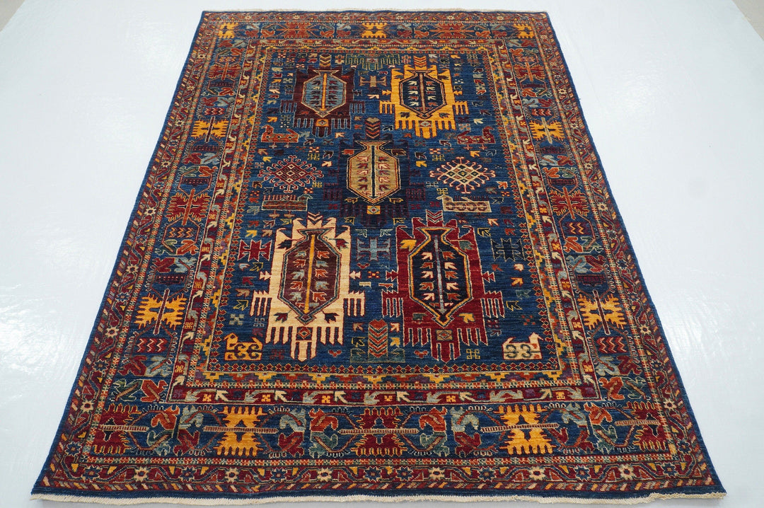 5x7 Tribal Navy Blue Baluch Samarkand Afghan Hand knotted wool Rug - Yildiz Rugs