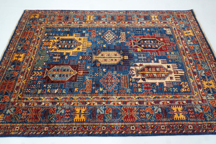 5x7 Tribal Navy Blue Baluch Samarkand Afghan Hand knotted wool Rug - Yildiz Rugs