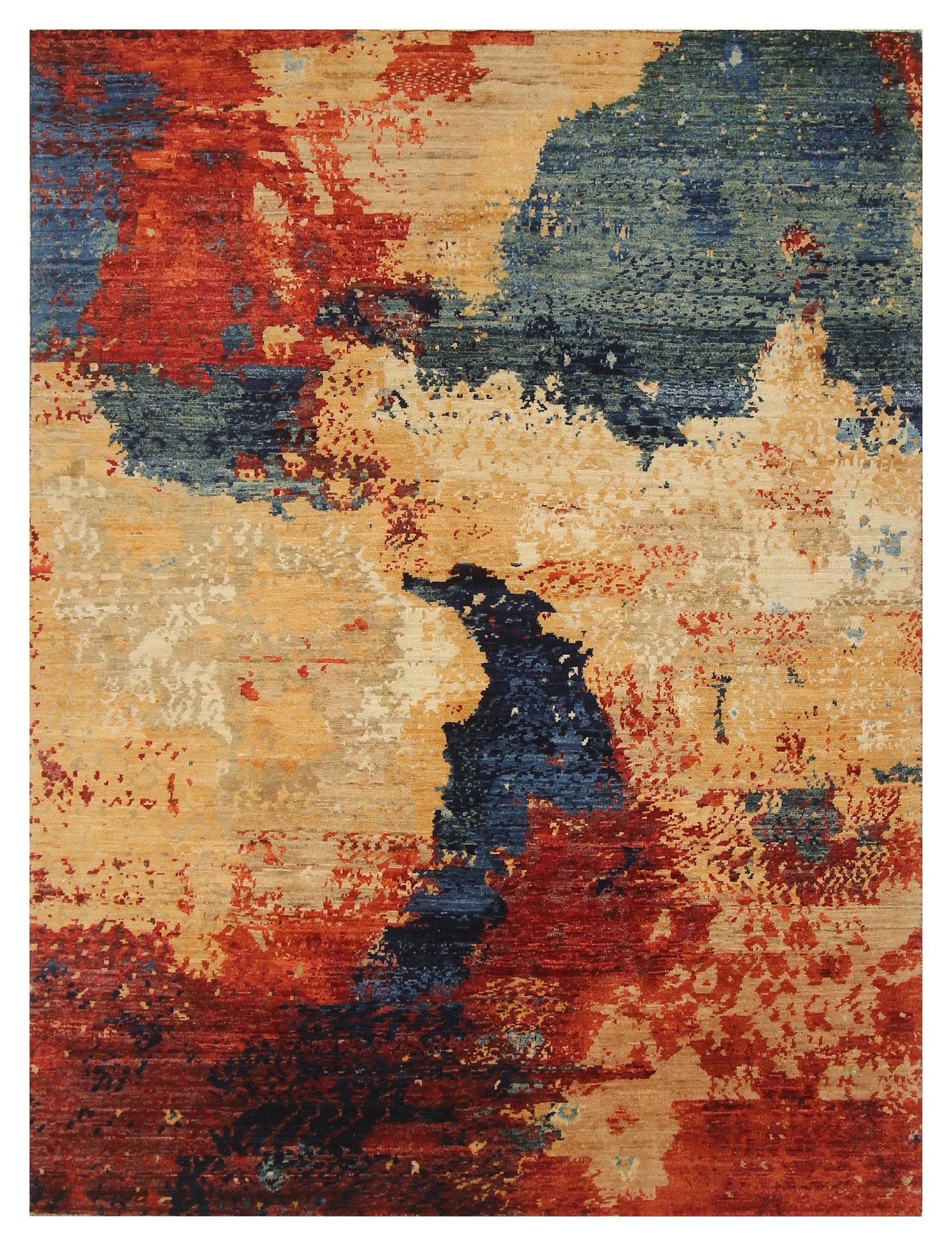 5x7 Abstract Multicolor Afghan Hand knotted Wool Modern Area Rug - Yildiz Rugs