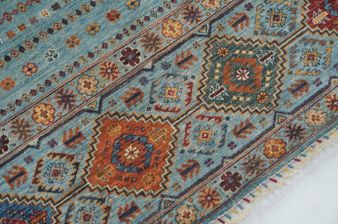 4x6 Blue Tribal Nomadic Afghan Hand knotted wool Area Rug - Yildiz Rugs