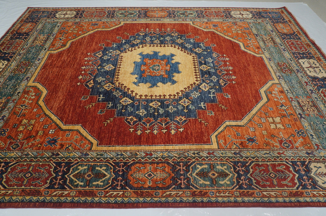 9x12 Red Heriz Persian style Hand Knotted Wool Medallion Area Rug