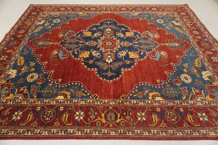 8x10 Qashqai Lion Red Blue Persian style Hand Knotted Wool Area Rug - Yildiz Rugs