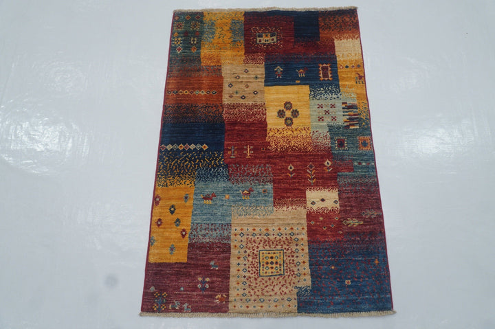 2'7x4'0 Nomadic Gabbeh Multicolor Tribal Hand knotted Small Area Rug