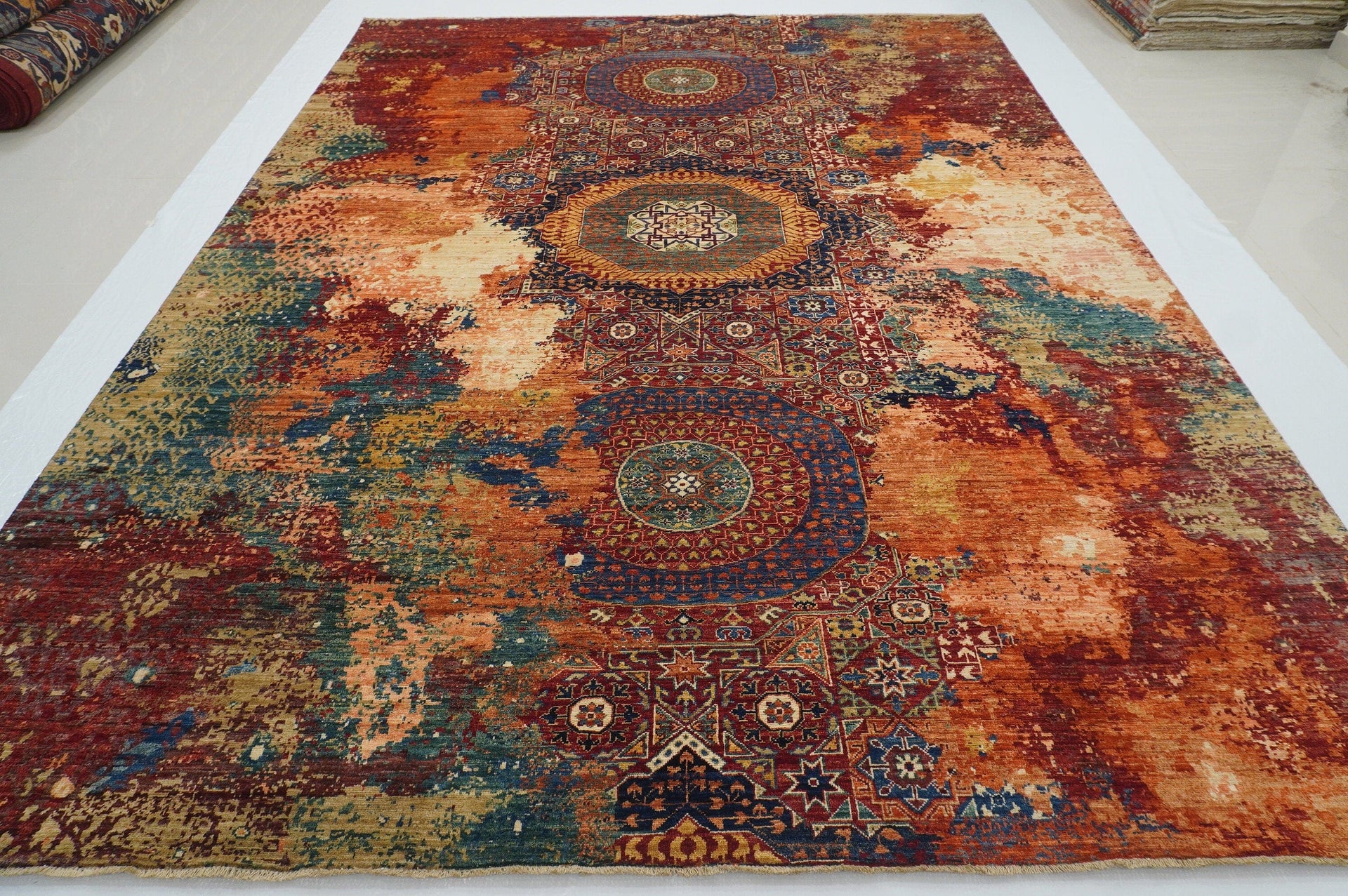 9x12 Red Modern Mamluk Turkish Hand knotted Wool Abstract Area Rug - Yildiz Rugs