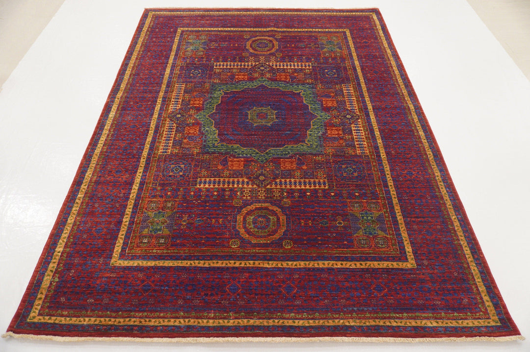 6x8 Deep Red Mamluk Hand Knotted Medallion Turkish Area Rug - Yildiz Rugs