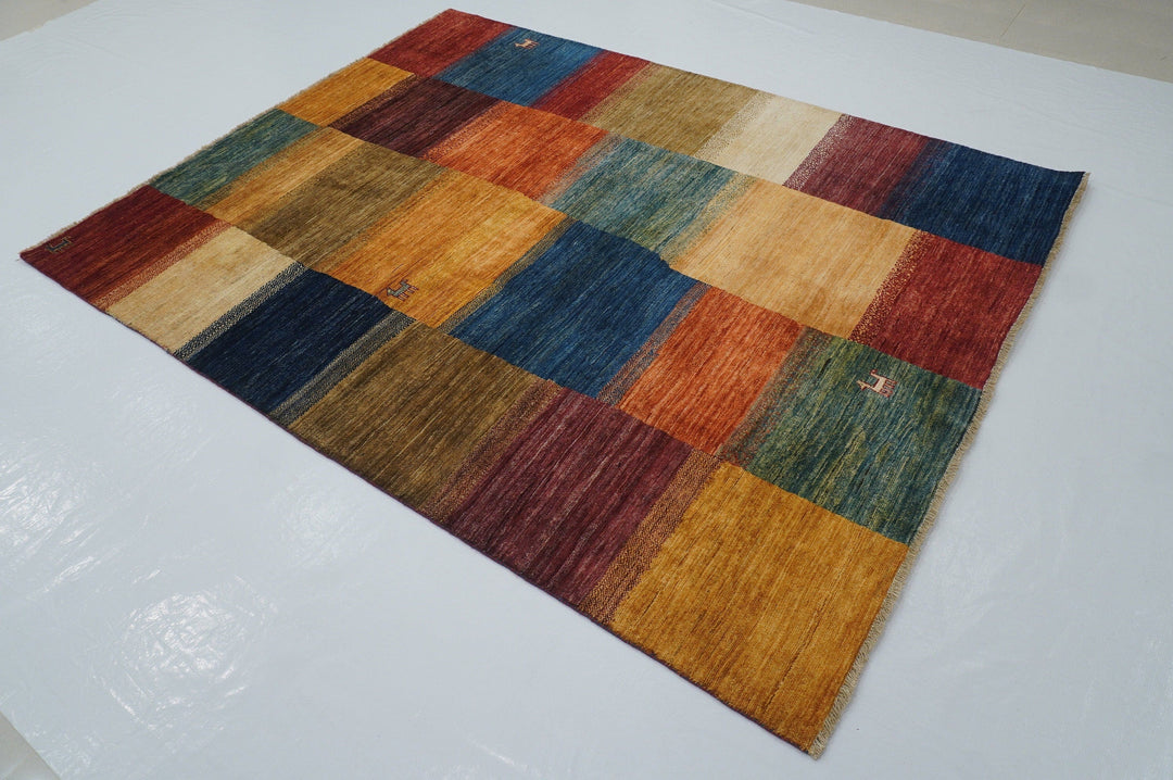 6'0x7'9 Gabbeh Multicolor Checkered Afghan hand knotted Tribal Rug - Yildiz Rugs