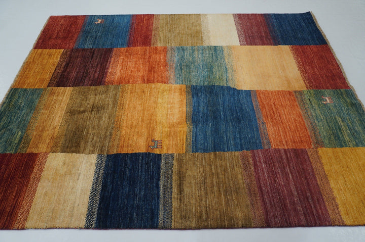 6'0x7'9 Gabbeh Multicolor Checkered Afghan hand knotted Tribal Rug - Yildiz Rugs