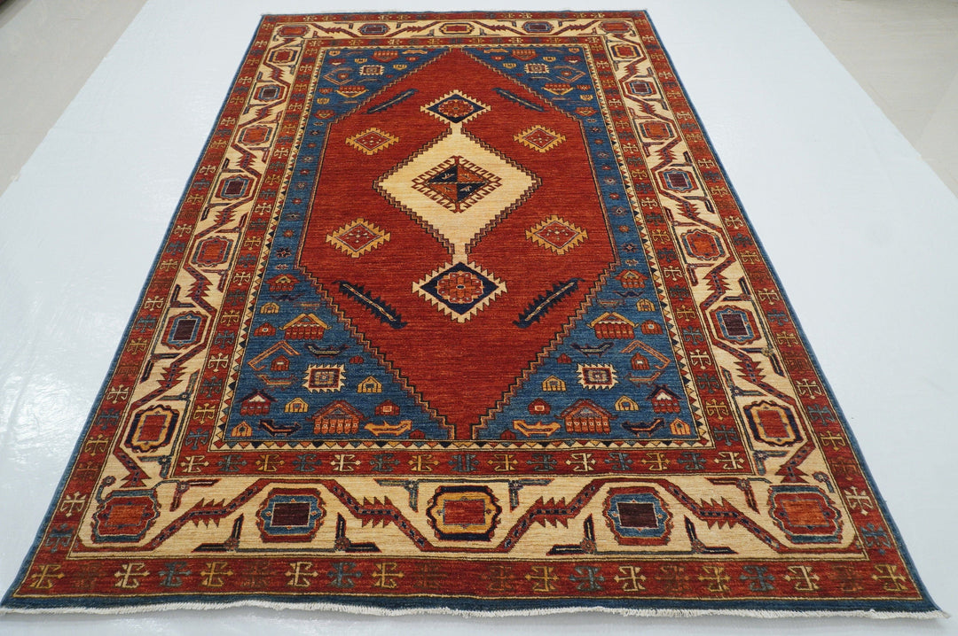 6x9 Serapi Red Afghan Hand knotted Oriental Area Rug - Yildiz Rugs