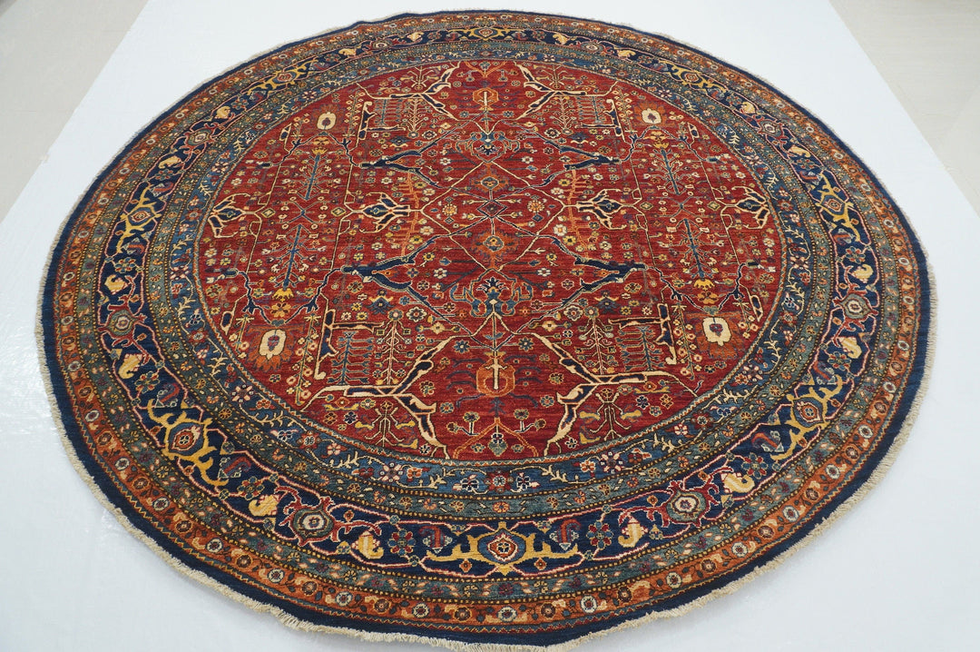 9x9 Red Bidjar Afghan Hand knotted Oriental Round Area Rug - Yildiz Rugs