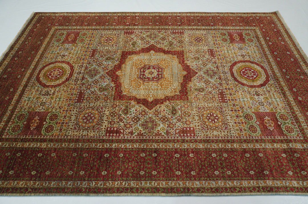 7x10 Mamluk Muted Blue Red Hand knotted Medallion Turkish Rug
