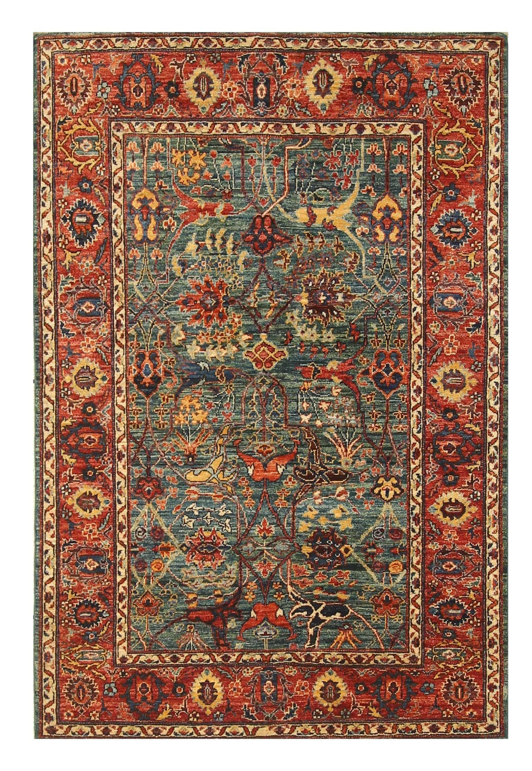 4x6 Green Bidjar Afghan hand knotted Wool Oriental Area Rug - Yildiz Rugs