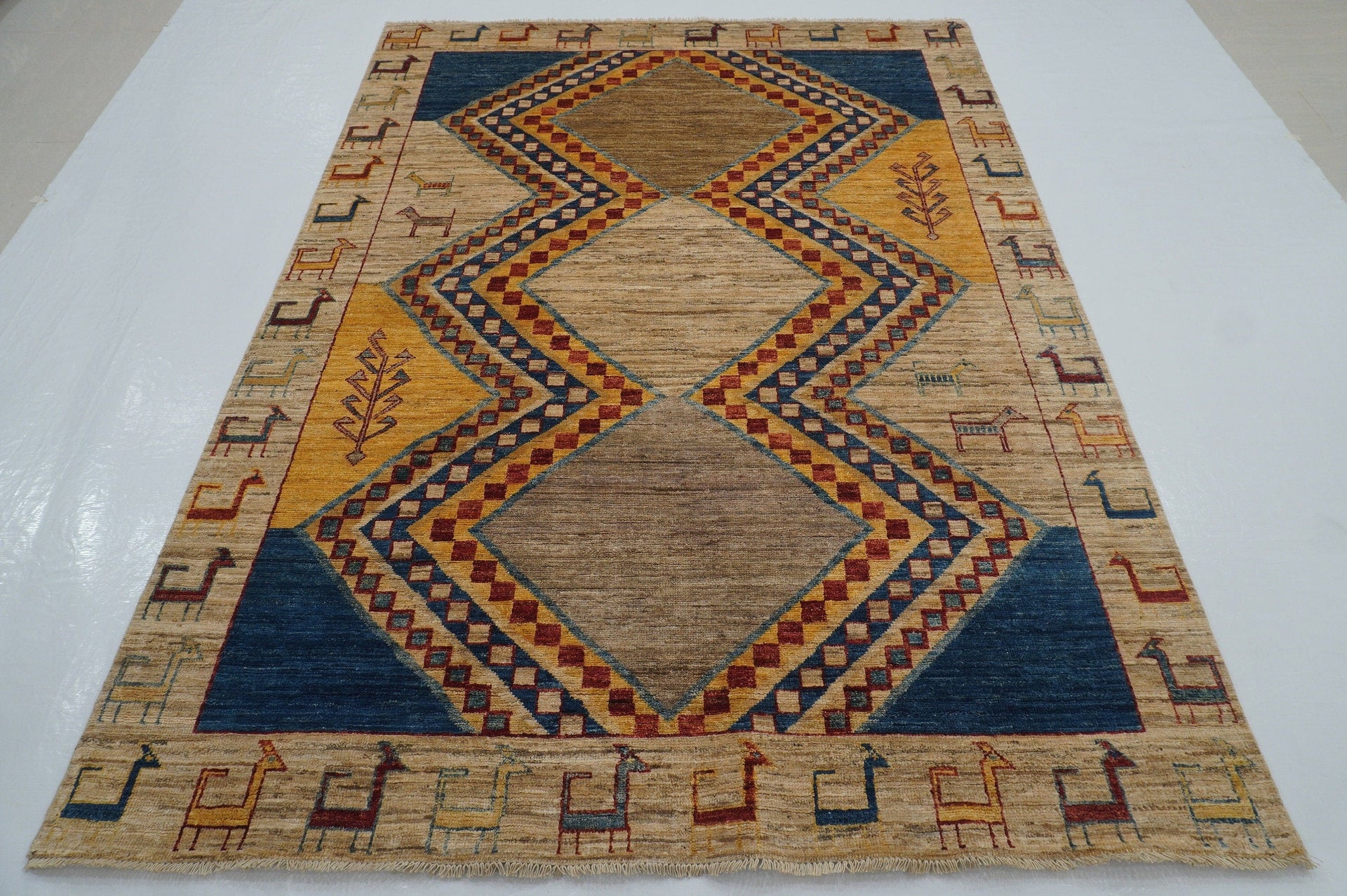 6x8 Tribal Gabbeh Tan Brown Beige Afghan Handmade Thick wooly Area Rug - Yildiz Rugs