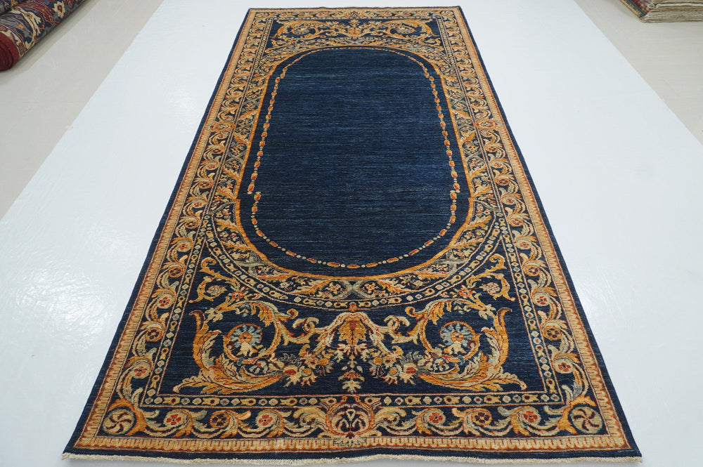 5x11 French Savonnerie Navy Blue Hand Knotted Wool Gallery Area Rug - Yildiz Rugs