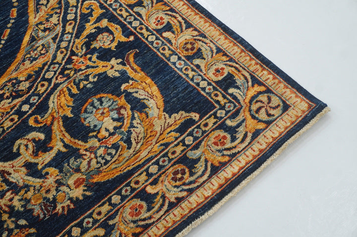 5x11 French Savonnerie Navy Blue Hand Knotted Wool Gallery Area Rug - Yildiz Rugs