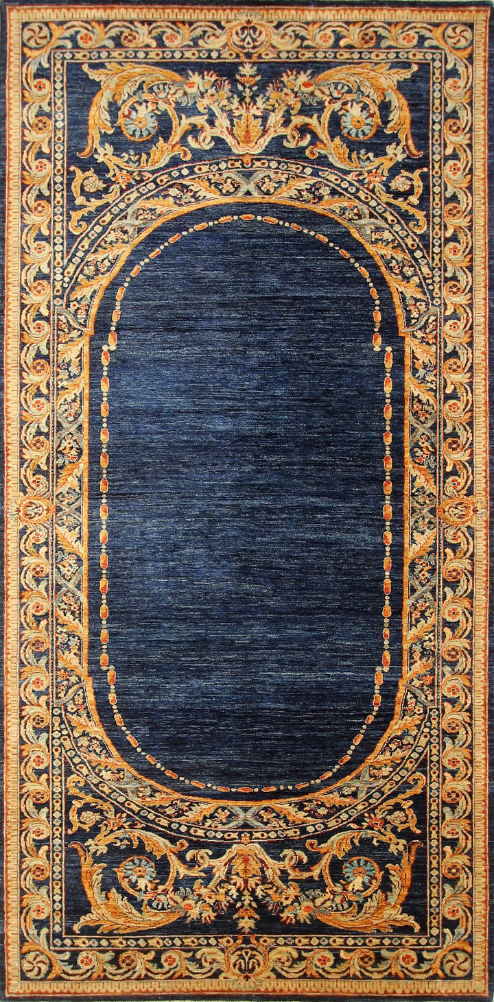 5x11 French Savonnerie Navy Blue Hand Knotted Wool Gallery Area Rug - Yildiz Rugs