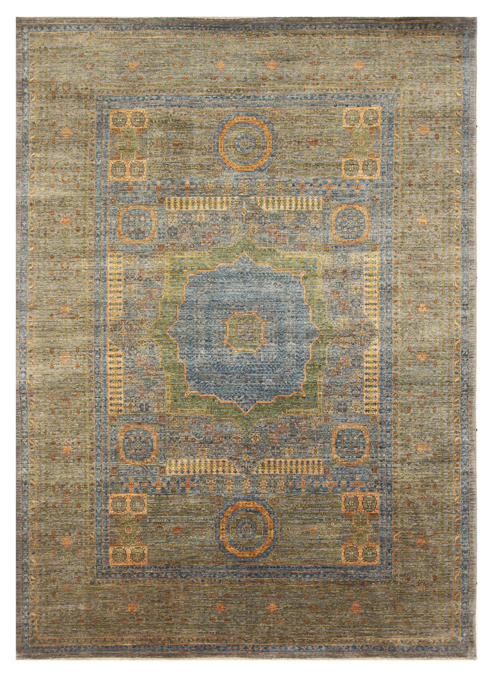 6x9 Mamluk Gray Green Turkish Hand knotted wool Medallion Area Rug - Yildiz Rugs