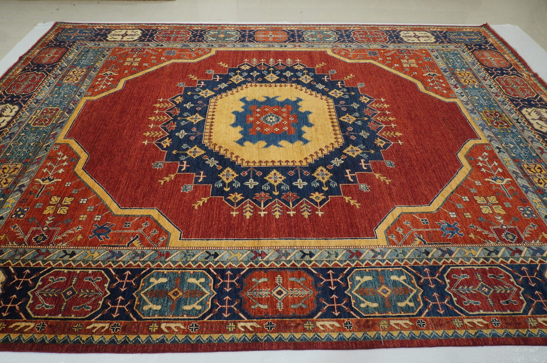 10x14 Red Heriz Afghan Hand knotted Wool Oriental Medallion Area Rug