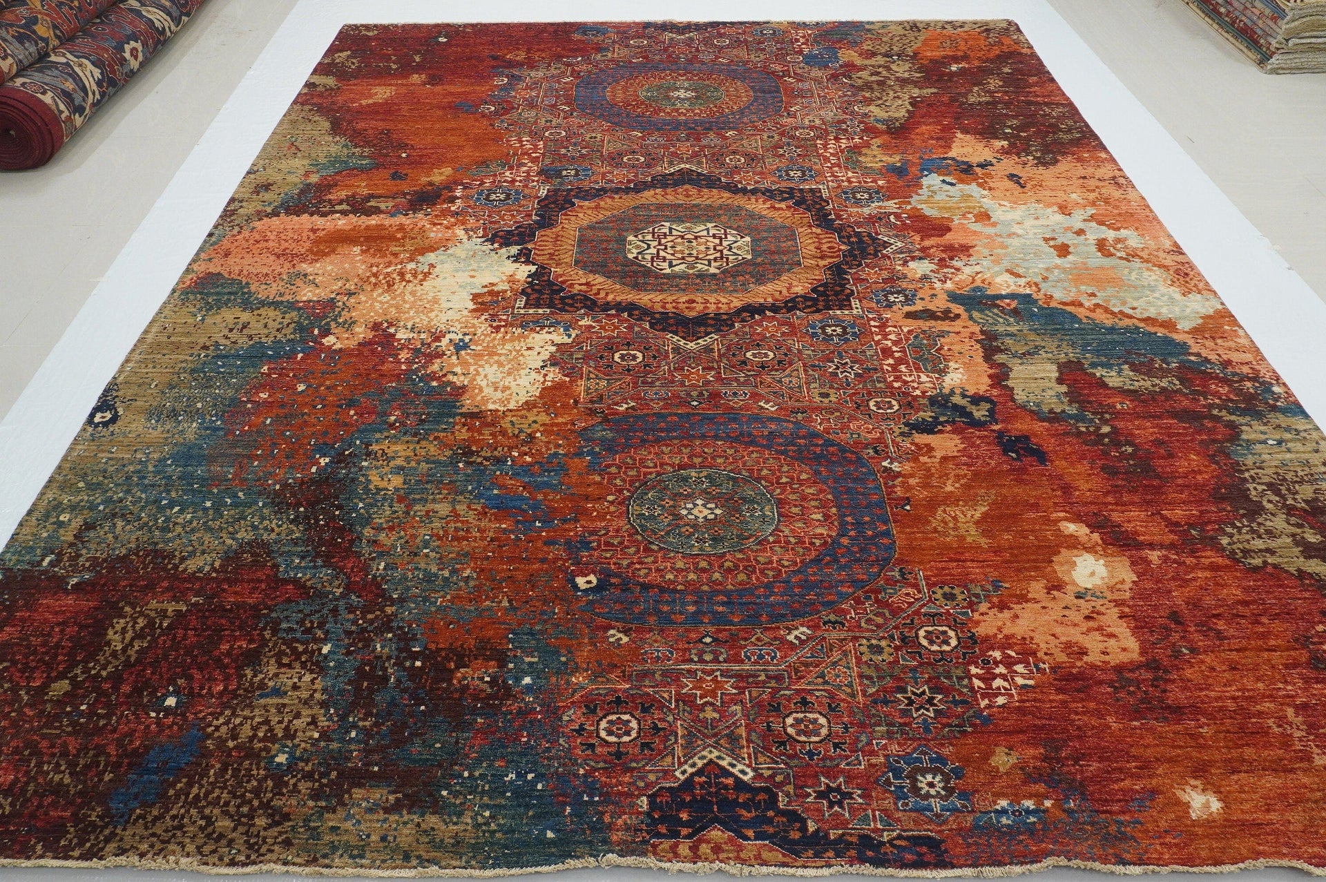9x12 Red Modern Mamluk Turkish Hand knotted Wool Abstract Area Rug - Yildiz Rugs