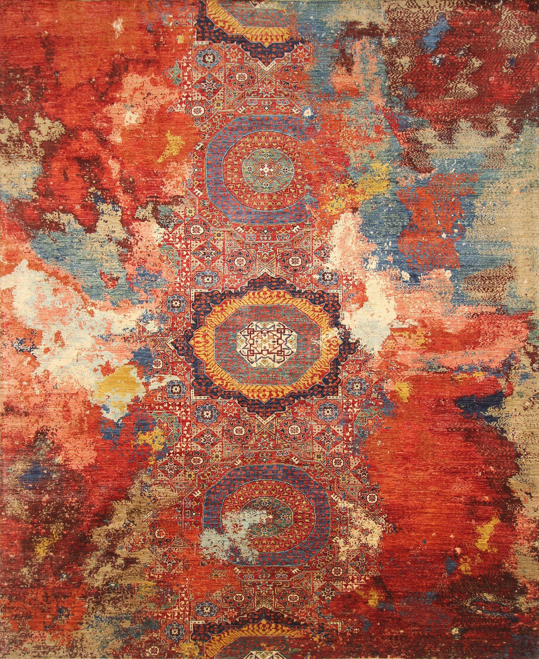 9'11x12'7 Modern Mamluk Red Turkish Hand knotted Abstract Area Rug - Yildiz Rugs