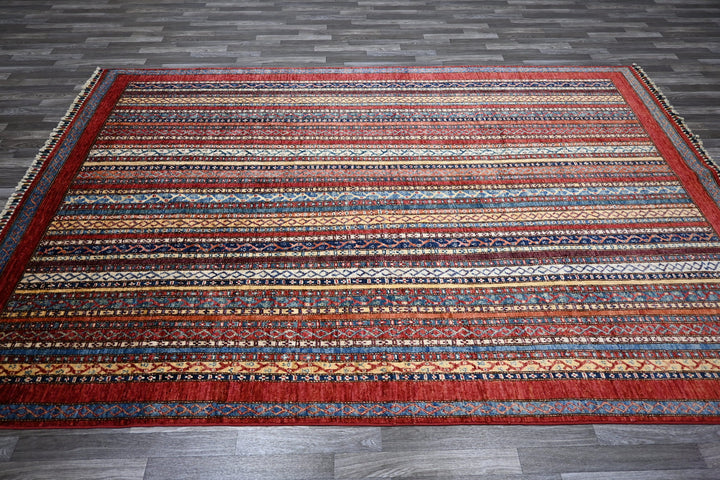 6'5x9'6 Red Turkish Shawl Pattern Hand knotted Wool Area Rug - Yildiz Rugs