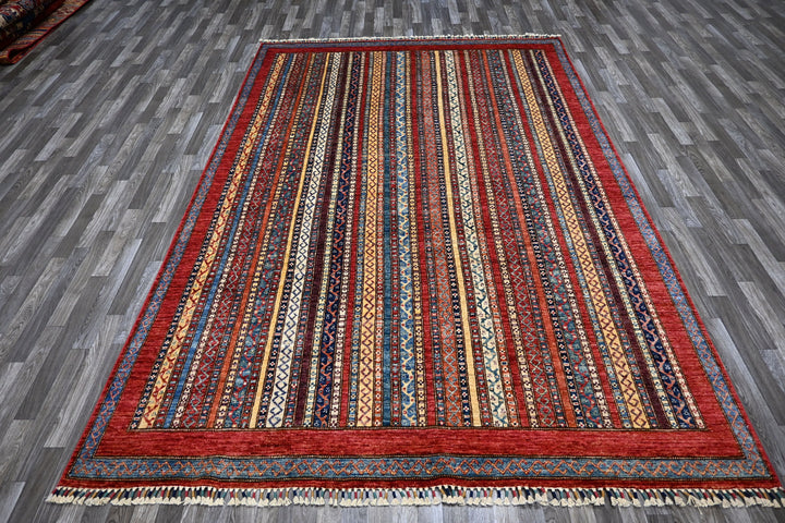 6'5x9'6 Red Turkish Shawl Pattern Hand knotted Wool Area Rug - Yildiz Rugs