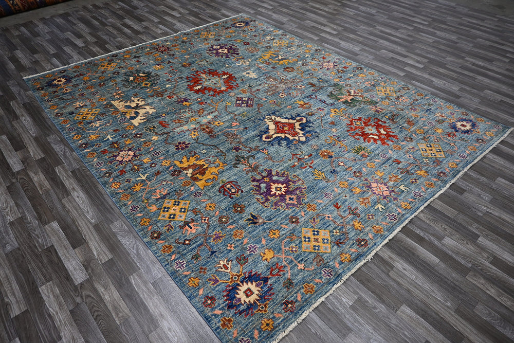 8x10 Blue Oushak Hand knotted Plush Wool Turkish Area Rug - Yildiz Rugs