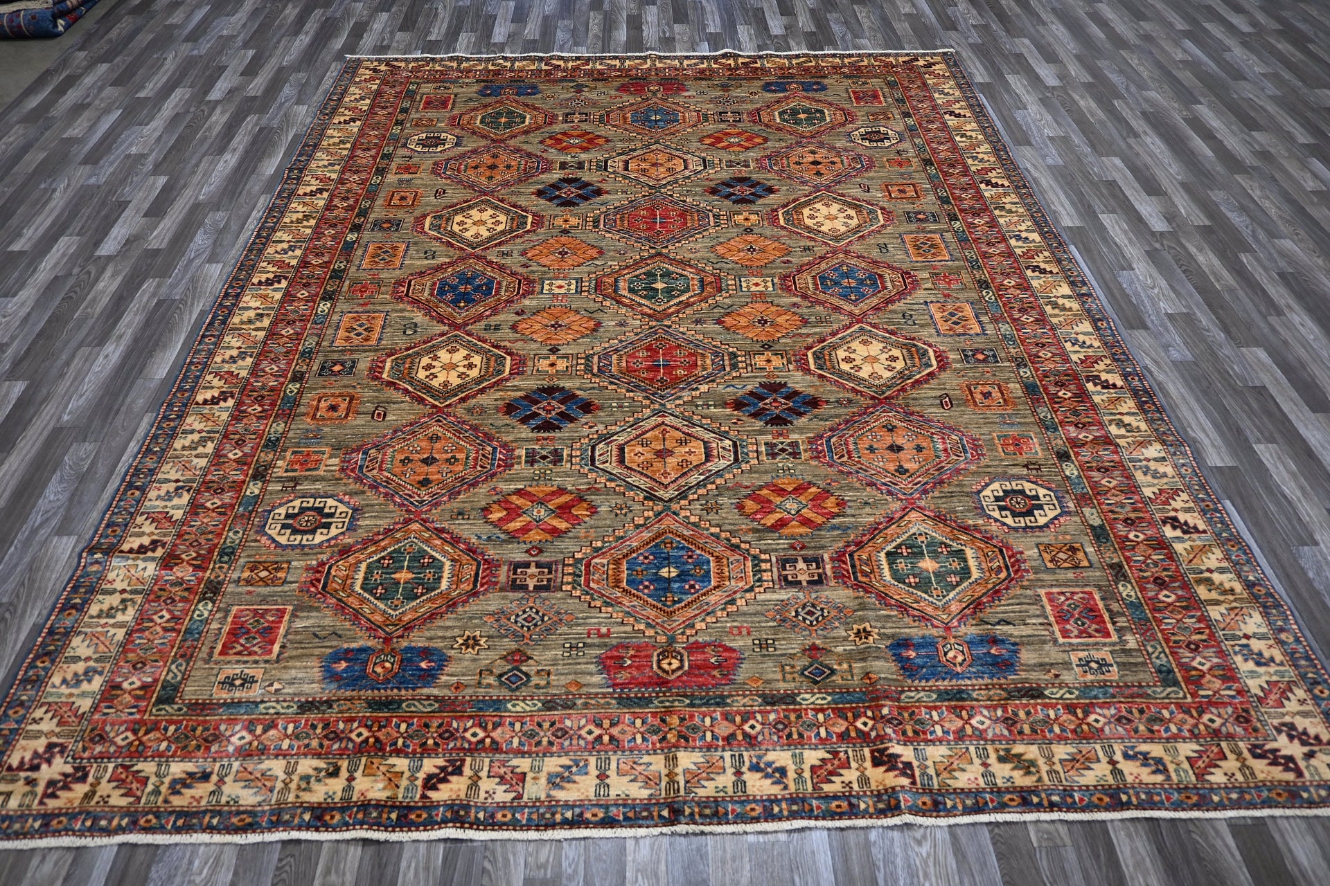 8x10 Gray Kazak Afghan Hand knotted Oriental Rug - Yildiz Rugs