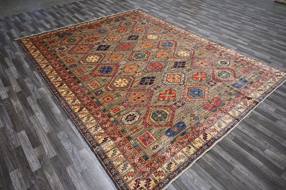 8x10 Gray Kazak Afghan Hand knotted Oriental Rug - Yildiz Rugs