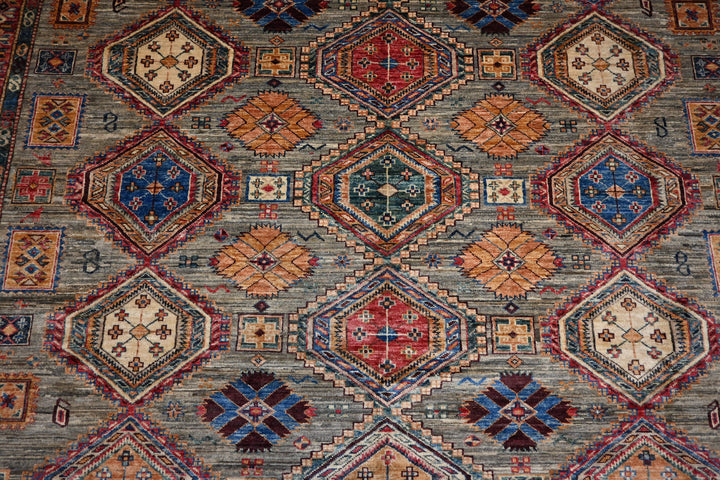 8x10 Gray Kazak Afghan Hand knotted Oriental Rug