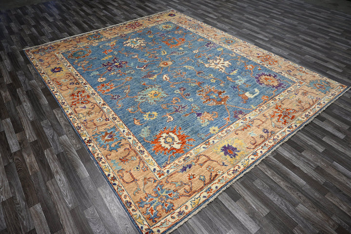 8x10 Oushak Blue Brown Hand knotted Plush Wool Turkish Area Rug - Yildiz Rugs