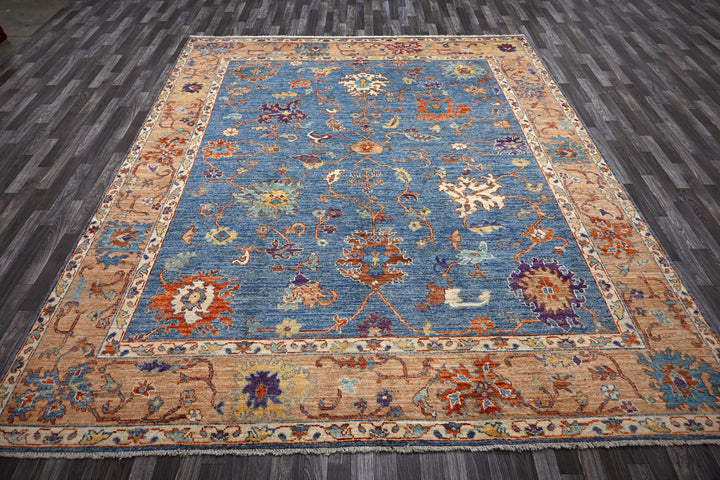 8x10 Oushak Blue Brown Hand knotted Plush Wool Turkish Area Rug - Yildiz Rugs