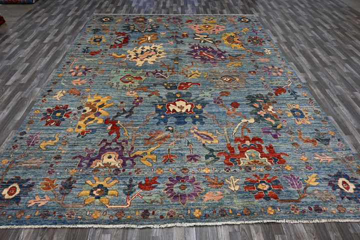 9x12 Blue Oushak Hand knotted soft Plush Wool Turkish Area Rug - Yildiz Rugs