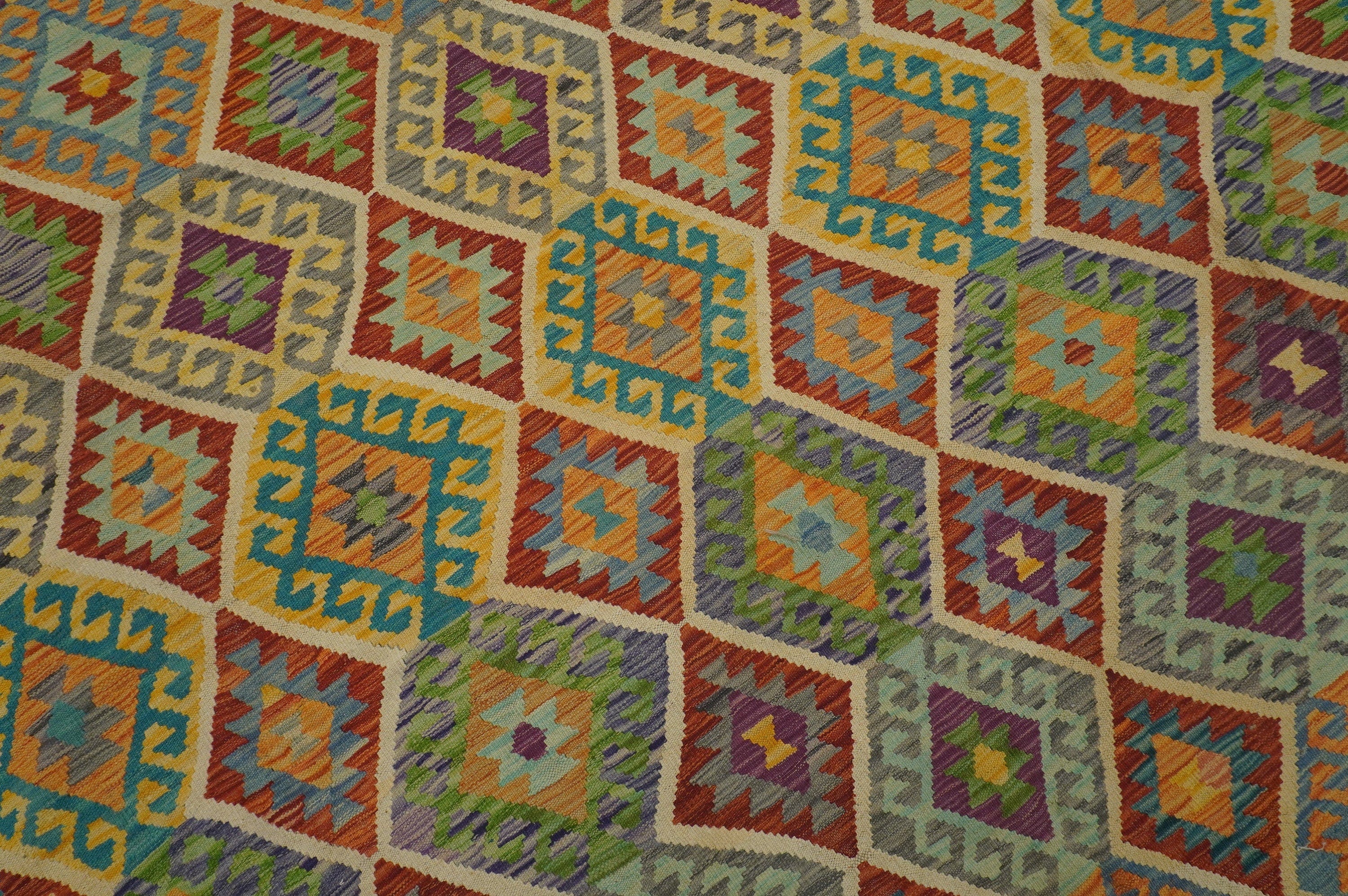 8'6x11'0 Beige Afghan Hand Woven Veg dyes Wool Bohemian Kilim Area Rug - Yildiz Rugs