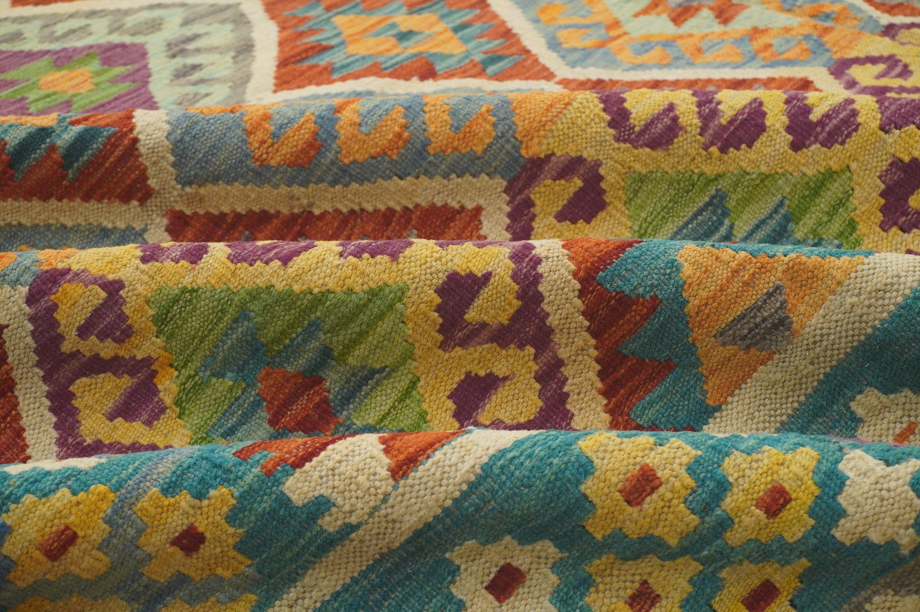 8'6x11'0 Beige Afghan Hand Woven Veg dyes Wool Bohemian Kilim Area Rug - Yildiz Rugs