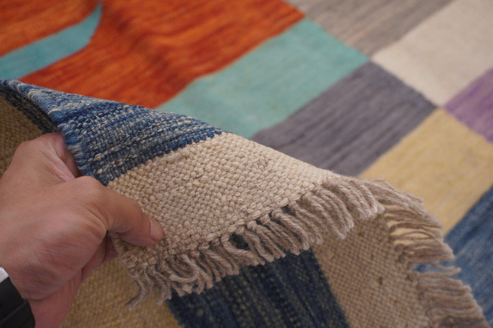 8x10 Modern Multicolor Afghan Hand Woven Wool Abstract Kilim Area Rug