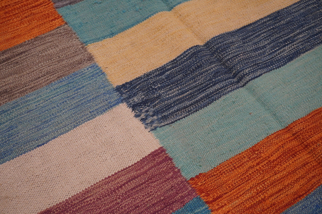 8x10 Modern Multicolor Afghan Hand Woven Wool Abstract Kilim Area Rug