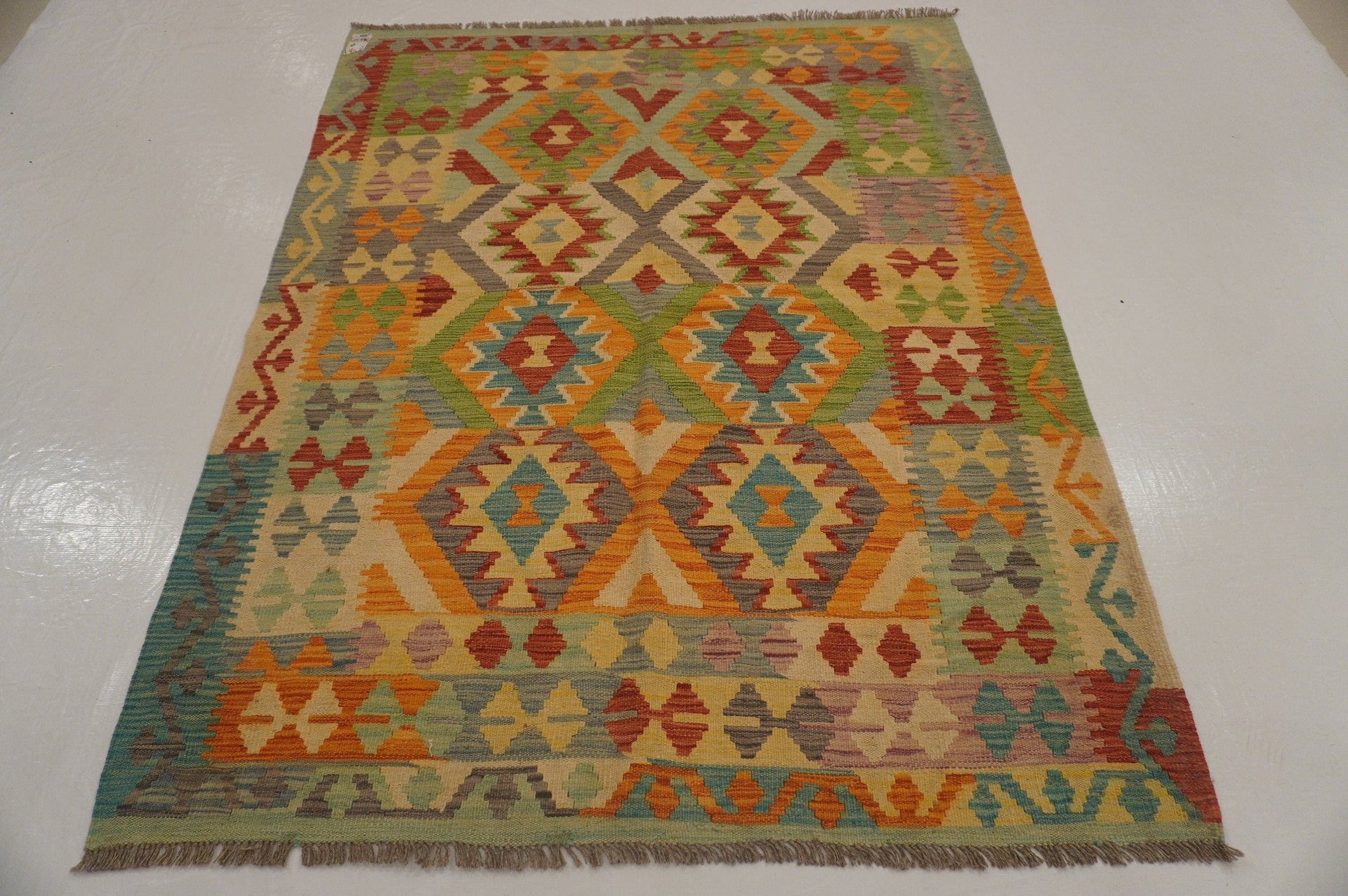 5x7 Beige Afghan Hand Woven Wool Tribal Oriental Kilim Area Rug - Yildiz Rugs