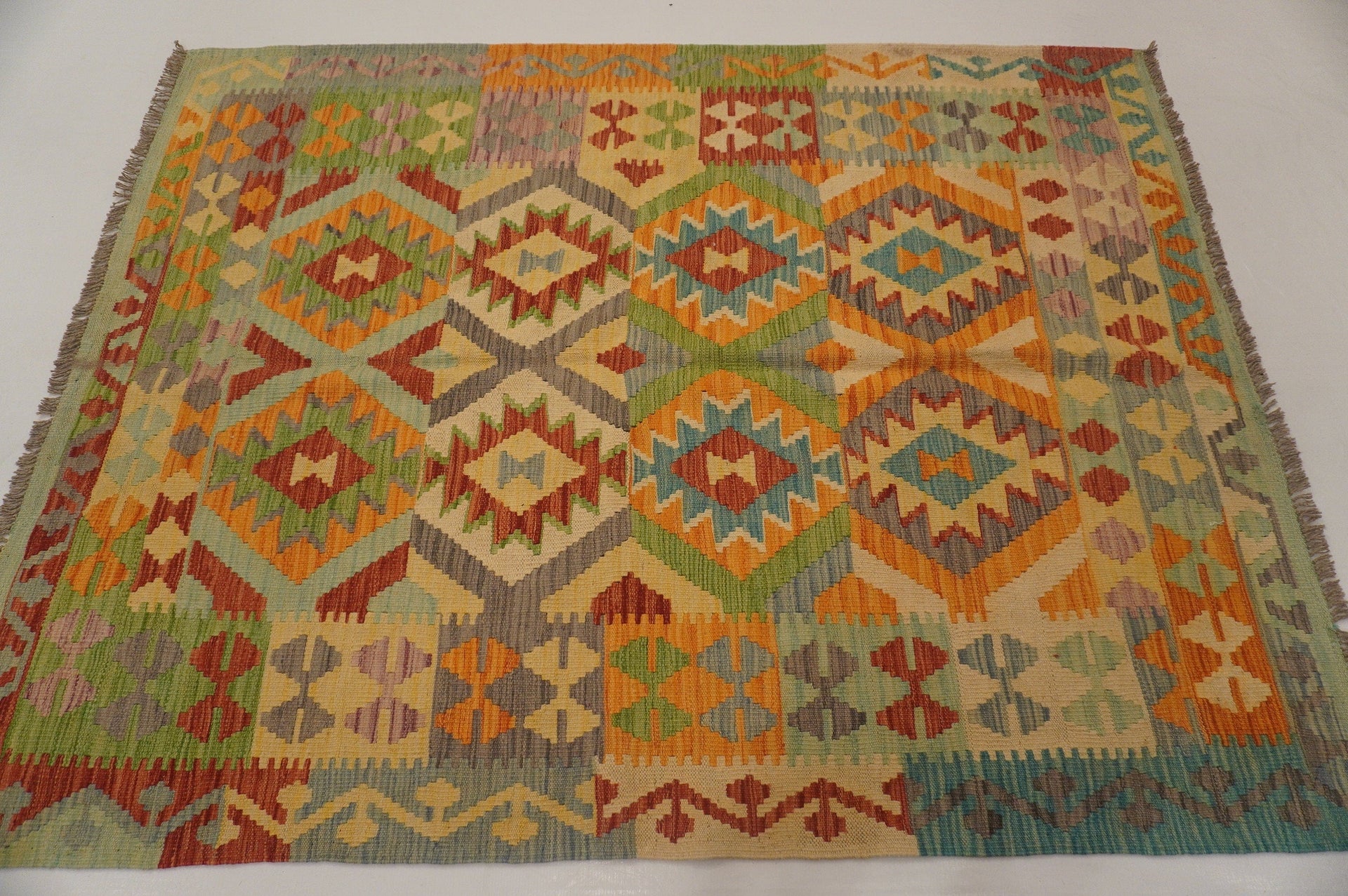 5x7 Beige Afghan Hand Woven Wool Tribal Oriental Kilim Area Rug - Yildiz Rugs