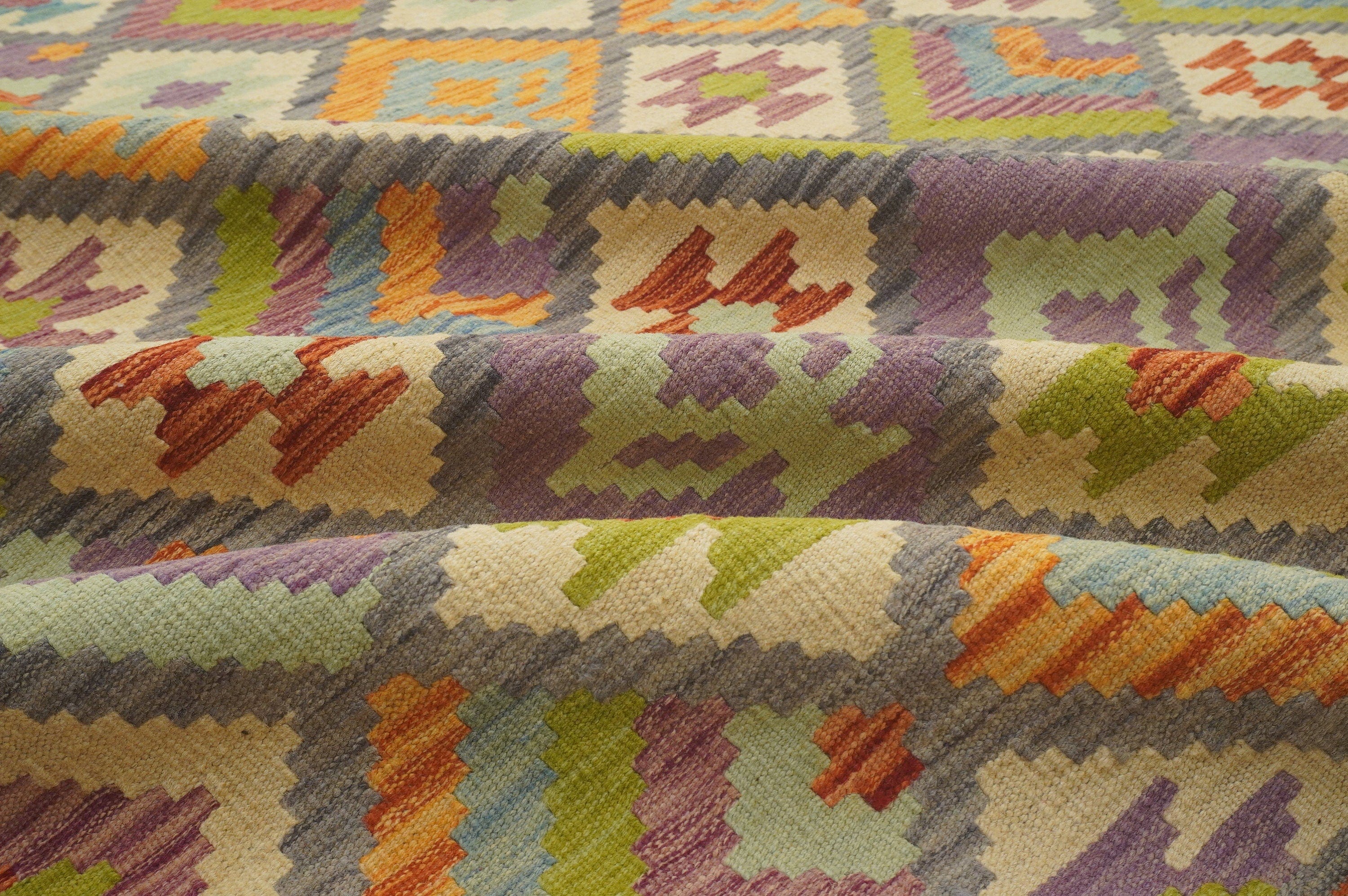 8'4x11'1 Gray Afghan Hand Woven Wool Bohemian Kilim Area Rug - Yildiz Rugs