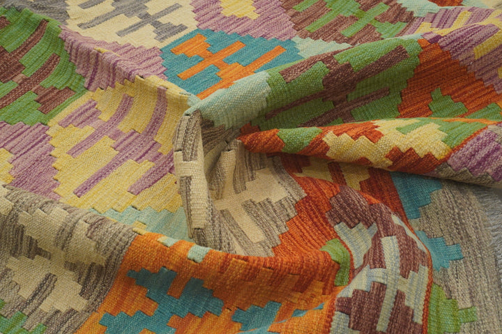7x10 Boho Multicolor Afghan Hand Woven Wool Oriental Kilim Area Rug - Yildiz Rugs